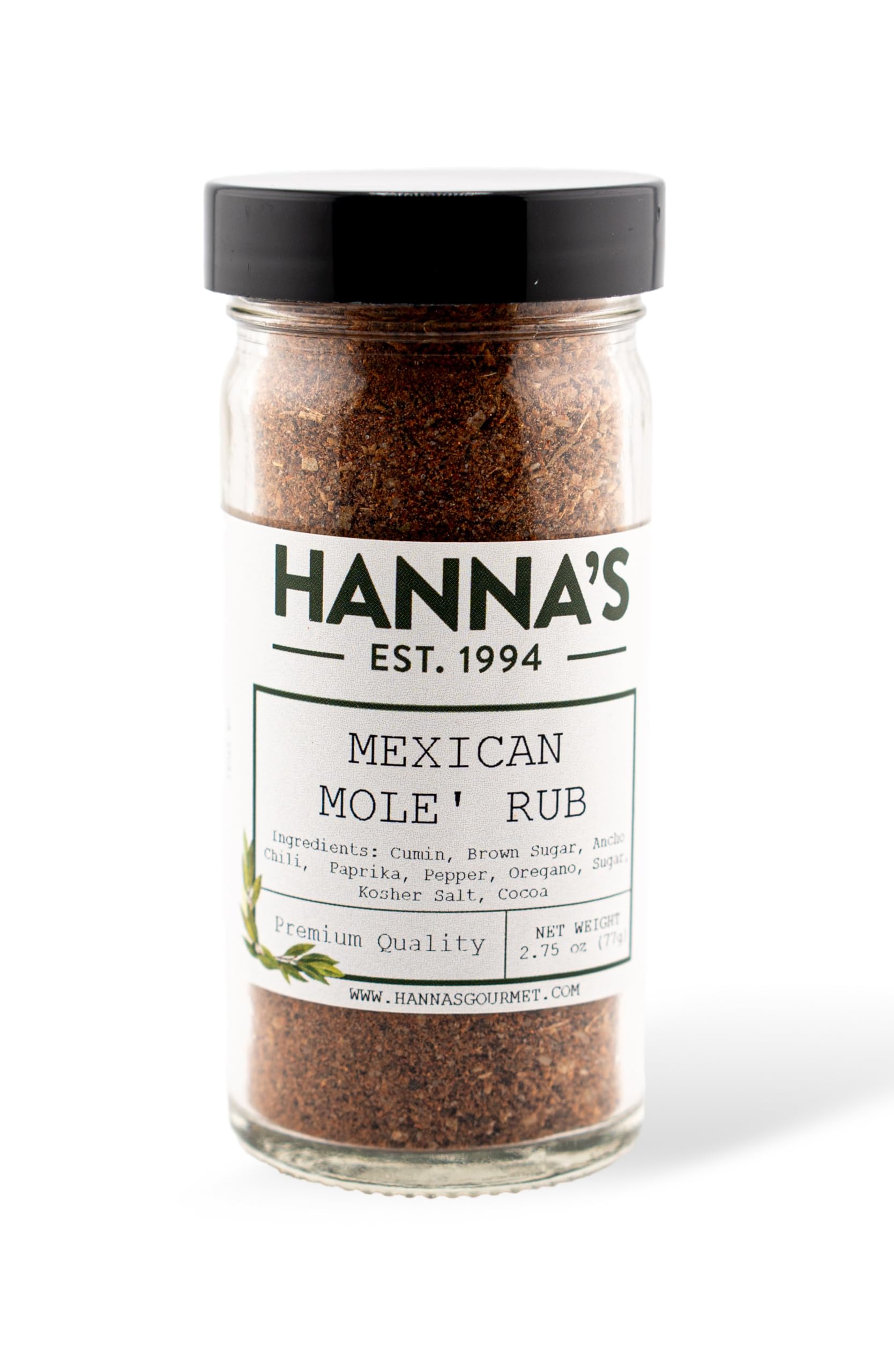 Hanna's Mexican Mole' Rub, Premium Quality, 4 fl oz Glass Jar