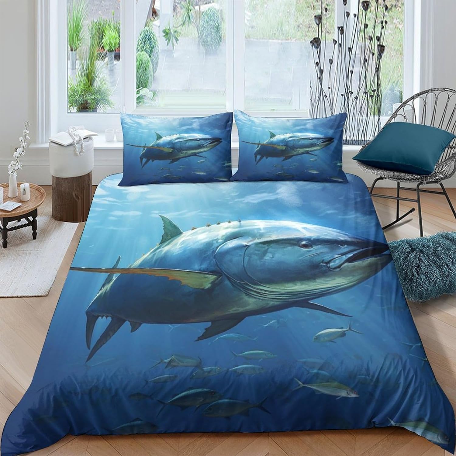 Housse de couette baleine marine pour chambre d'enfant et ado passionné d'océan