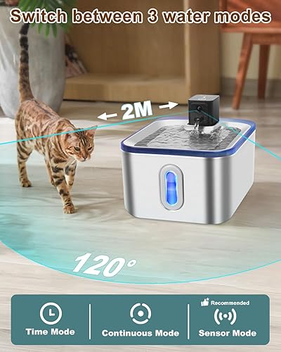 Miniatura 3 de Fuente de agua para gatos de acero inoxidable, fuente para gatos de 5 L, funciona con pilas, dispensador de agua para gatos y perros, bomba súper