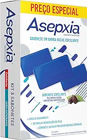 Asepxia Kit Sabonete Em Barra Facial Esfoliante Antiacne Para Pele Oleosa, Limpeza Profunda Com Microesferas Naturais, Remove Cravos E Controla A Oleosidade, 80g, 3-Pack