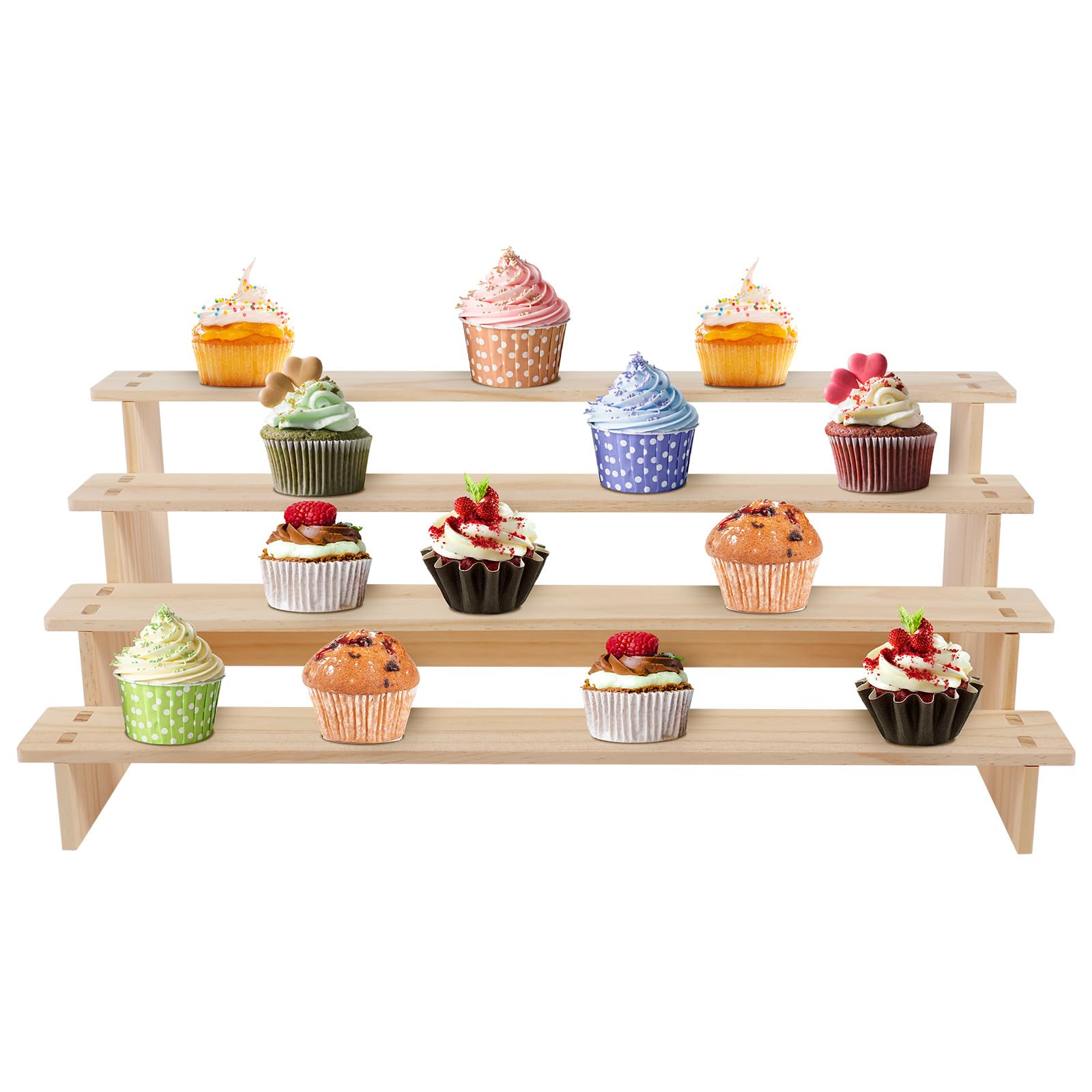 Ghshanog Four-Layer 4 Tier Wooden Dispaly Riser Stand, Seasoning Organiser Perfume Stand Cupcake Rack For Cabinet, Counter,Tiered Step Organizer Shelf For Condiment,Syrup,Liquor,Medicine,Perfume(Four-Layer)