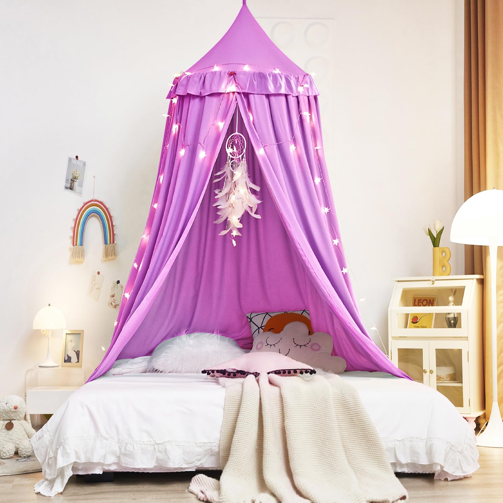 Kertnic Dekor-Baldachin für Kinderbett, weich, glatt, Spielzelt, Baldachin, Mädchenzimmer, Dekoration, Prinzessinnenschloss, verträumtes Moskitonetz, Bettwäsche, Leseecke für Zuhause (lila)