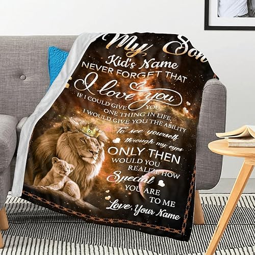 Miniatura 3 de Manta personalizada de león con nombre, regalo para hijo de mamá para cumpleaños de hijo con aliento positivo y valiente, para sofá, dormitorio,