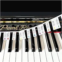 Etiquetas de notas de teclado de piano removíveis de 88 teclas sem colar, etiquetas de teclas de piano 2 em 1 com nome e equipe, etiquetas duráveis para iniciantes (coloridas)