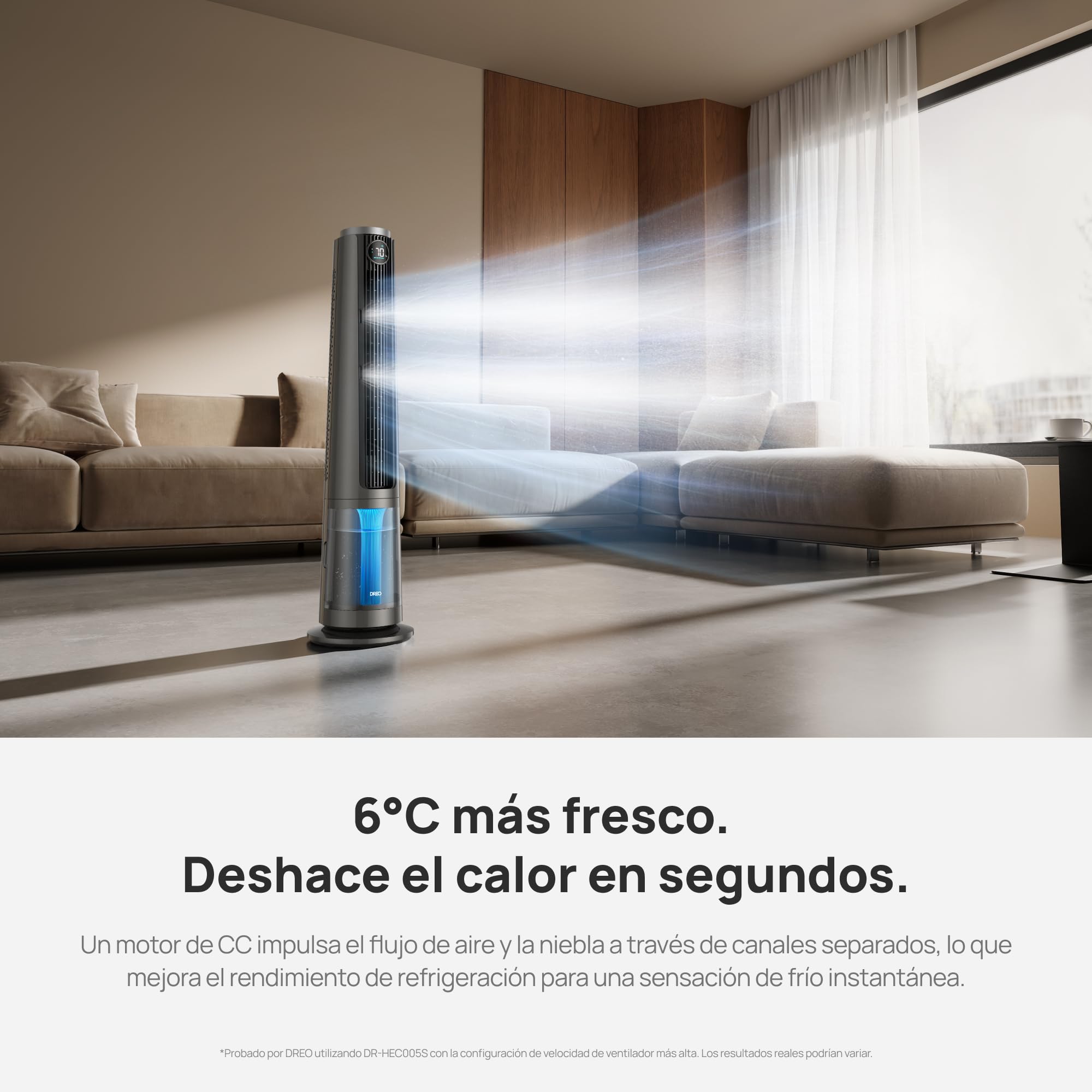 Dreo Ventilador nebulizador TurboCool 765S, ultrasónico 3 en 1 con depósito 6 L, aire frío y flujo rápido 10.4 m/s, motor DC silencioso 20 dB, 12 velocidades, 4 modos y oscilación 90°