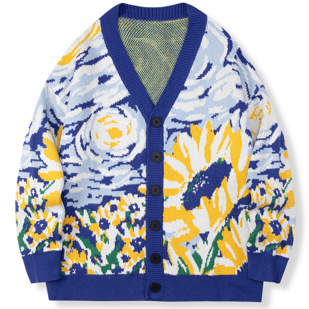 Van Gogh Vintage Cardigan Knit Autumn Winter Sweater Coat Lazy V-Neck Sweater Jacket Loose-picture-54