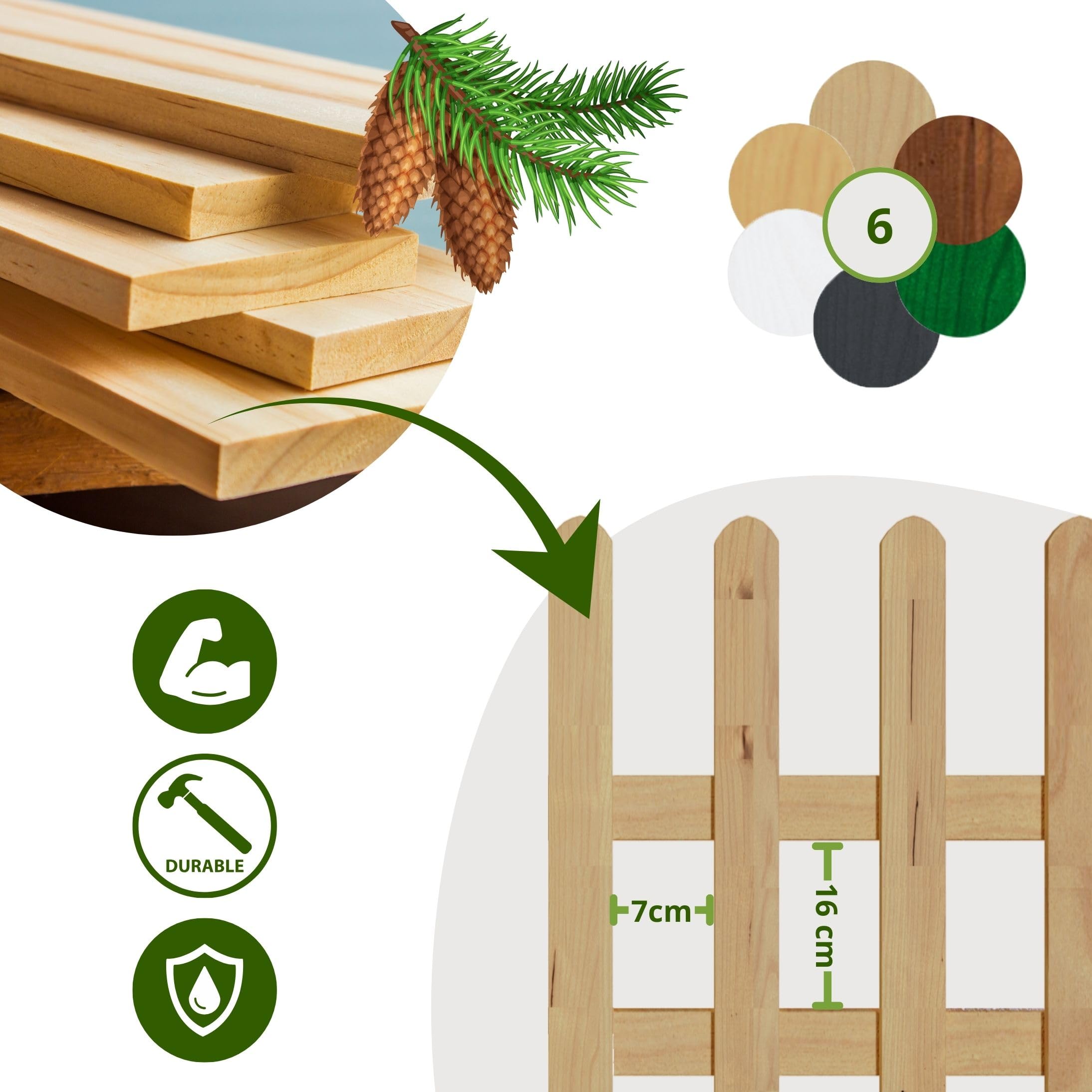 Floranica Set da 4 Staccionata in Legno per Giardino 40 cm x 100 cm Natur Recinzione decorativa da giardino Esterno Steccato in Legno di Pino impregnato Bordure per recinzioni