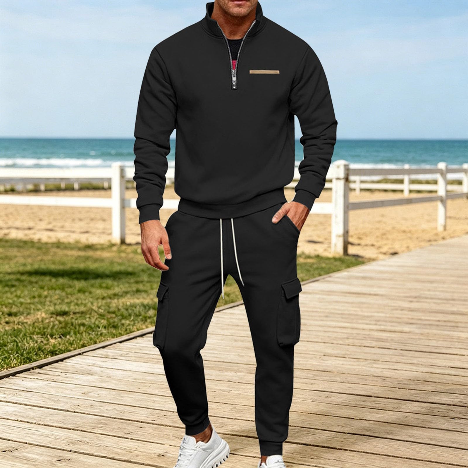 Conjunto deportivo de 2 piezas para hombre con media cremallera y