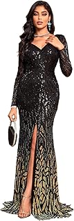 Women's Formal Sequin Bodycon Long Sleeve Prom Dresses Elegant Evening Party Maxi Dresses - Buy now