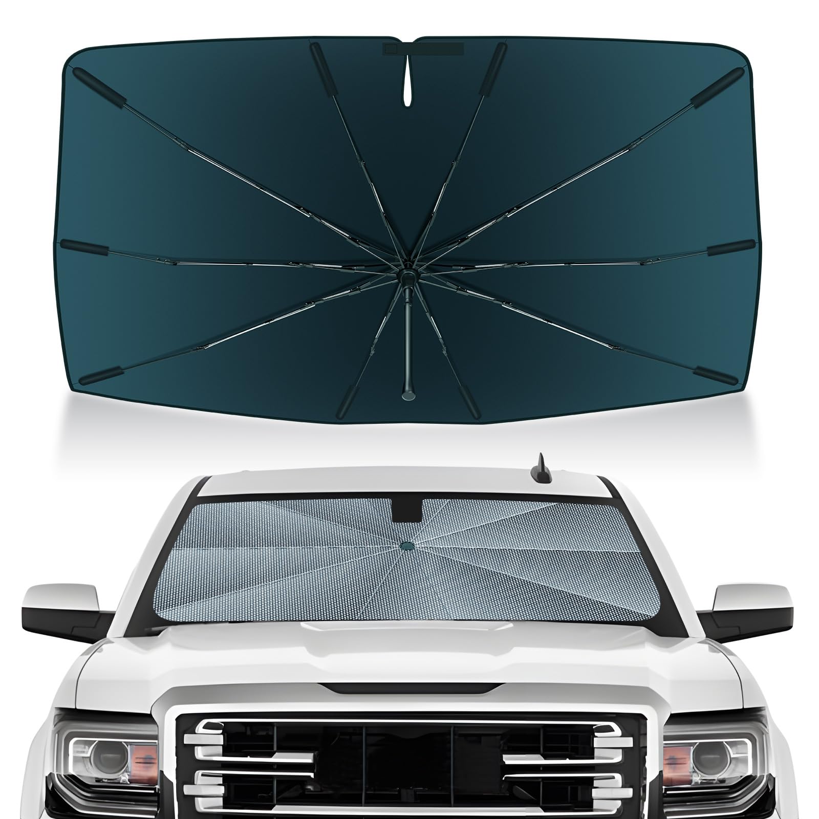 Autorder Windshield Sun Shade Umbrella for 2014-2018 Chevrolet Chevy Silverado/GMC Sierra 1500 2500 3500 Accessories, Upgraded Ice Crystal Material, Umbrella Sunshade for Car Windshield Sun Blocking