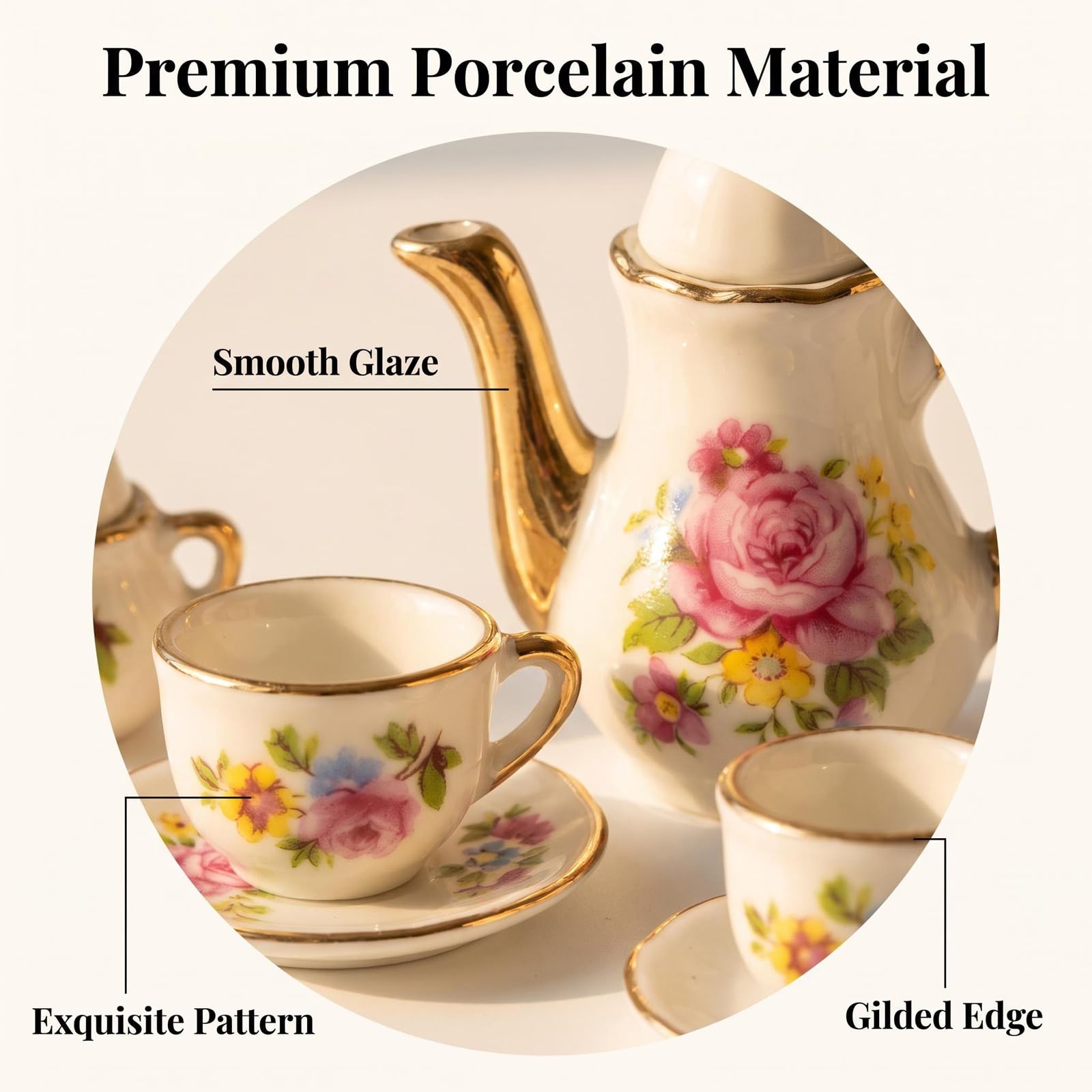 Miniature Porcelain Tea Set for Dollhouses -3 Miniature Porcelain Tea Set for Dollhouses -3