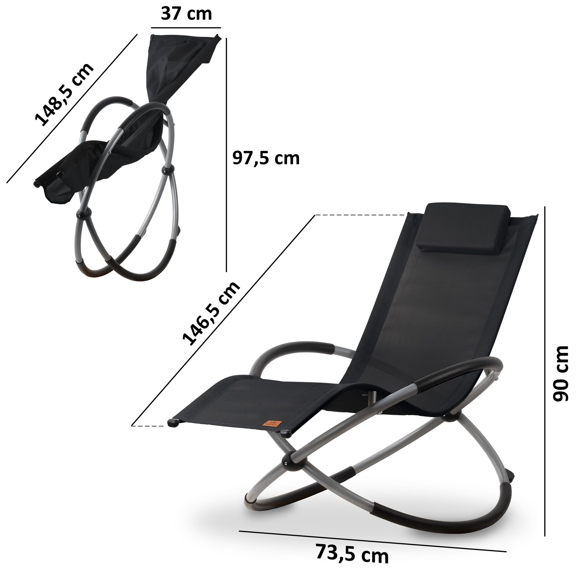 CampFeuer Lettino relax | Nero | lettino da giardino pieghevole, sedia da giardino | Lettino a dondolo, sedia pieghevole, sedia a sdraio, lettino da esterno, lettino da spiaggia, lettino da balcone