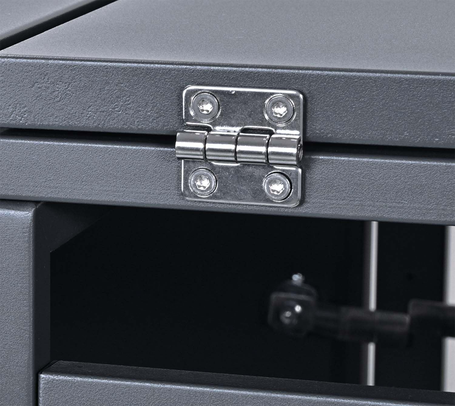 Westmann Metall Mülltonnenbox Varius 4x240 L Anthrazit Holzoptik Mülltonnenverkleidung mit Gasdruckfedern Pulverbeschichteter Stahl Wetterfest & stabil Mülltonnen Unterstand mit Fronttür & Klappdeckel