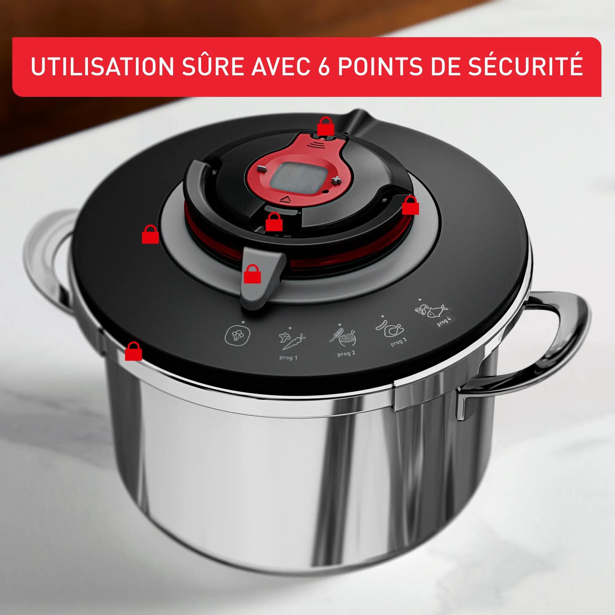 SEB Clipso + Chef Expert 8 L, Cocotte-minute avec 4 programmes, 6 à 8 personnes, Cuisson rapide, Compatibilité four, P4571400, Acier Inoxydable