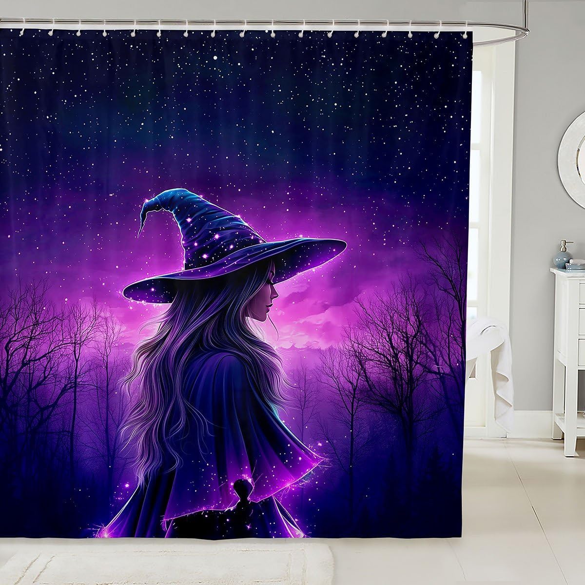 Erosebridal Happy Halloween Shower Curtain Vintage Witch Hat Bath Curtain Halloween Rustic Decor Bathroom Accessories Farmhouse Books Pumpkins Waterproof Bathroom Curtains 72" Wx84 L