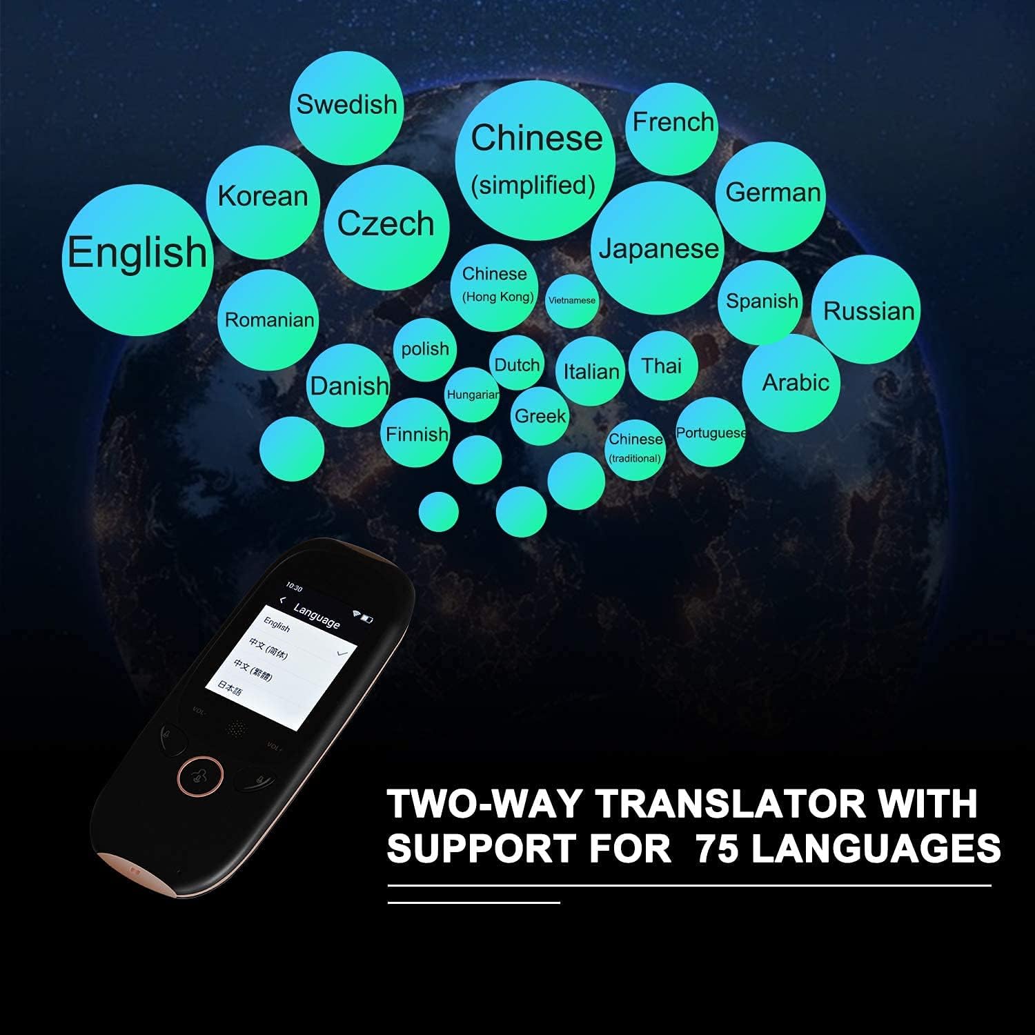 Smart Voice Translator Device with Touch Screen WiFi Two Way Real Time Instant Language Translator Support 75 Languages for Learning Travelling Business,