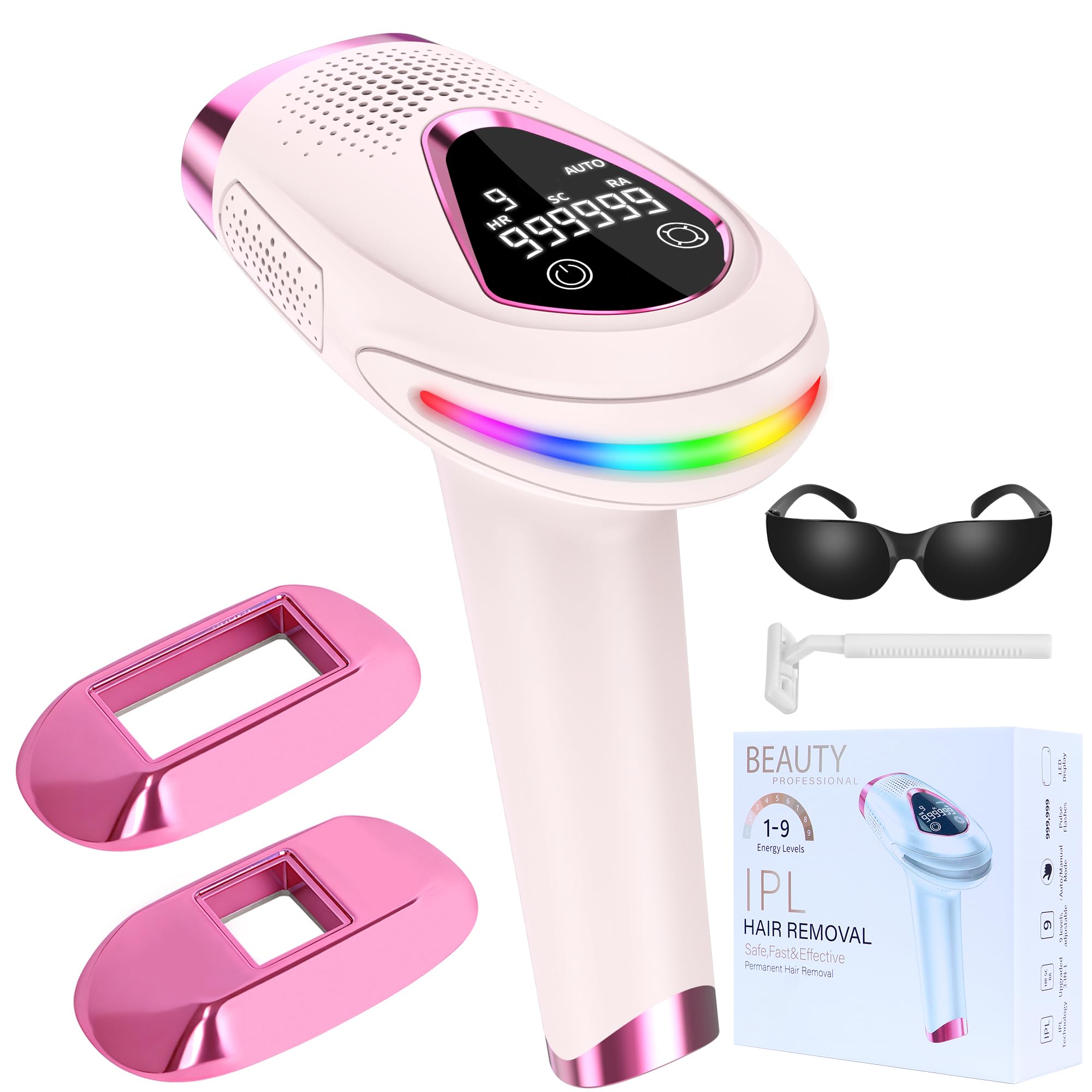 Depiladora Laser, 6.8cm² Calibre Grande Laser Depilacion con Función de Refrigeración, 3 en 1 Mode HR/RA/SC, 9 Nivel de EnergÃa, 999999 Flashes, IPL Depiladora de Luz Pulsada para Mujer Hombre Bikini