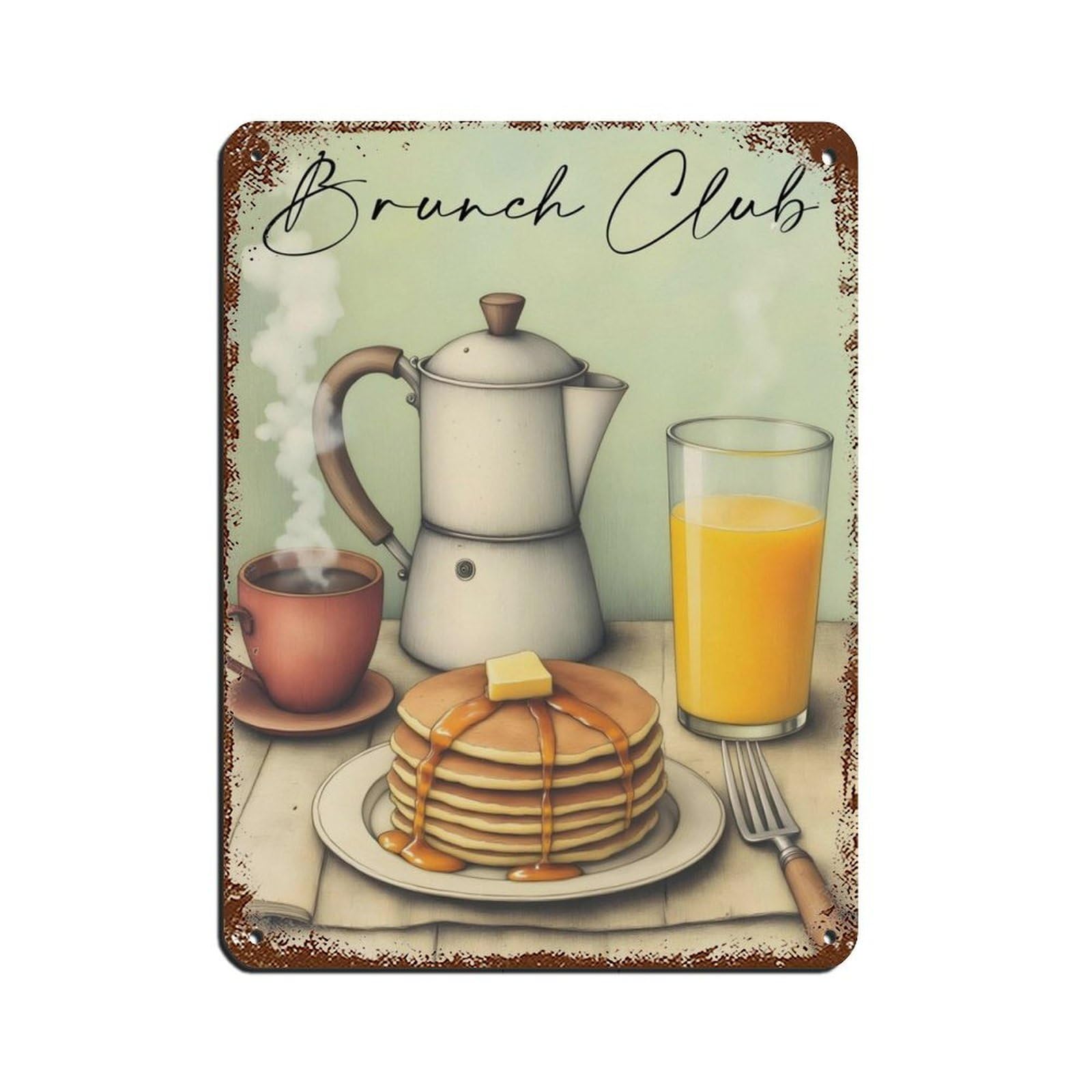 Brunch Club, Vintage Food Poster Retro Poster Metal Tin Sign Chic Art Retro Iron Painting Bar People Cave Cafe Family Garage Poster Wall Decoration 12x16inch(30x40cm)