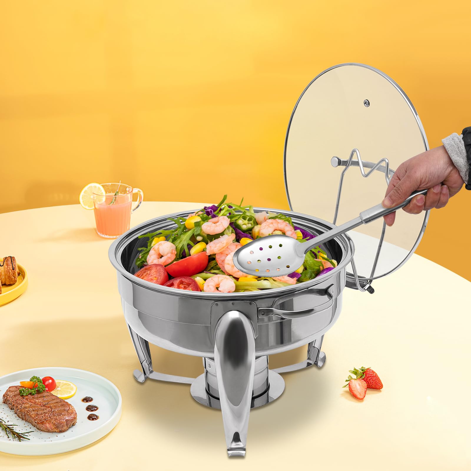 Chafing Dish, contenitore termico in acciaio inox da 6 l, con coperchio per catering, buffet e feste