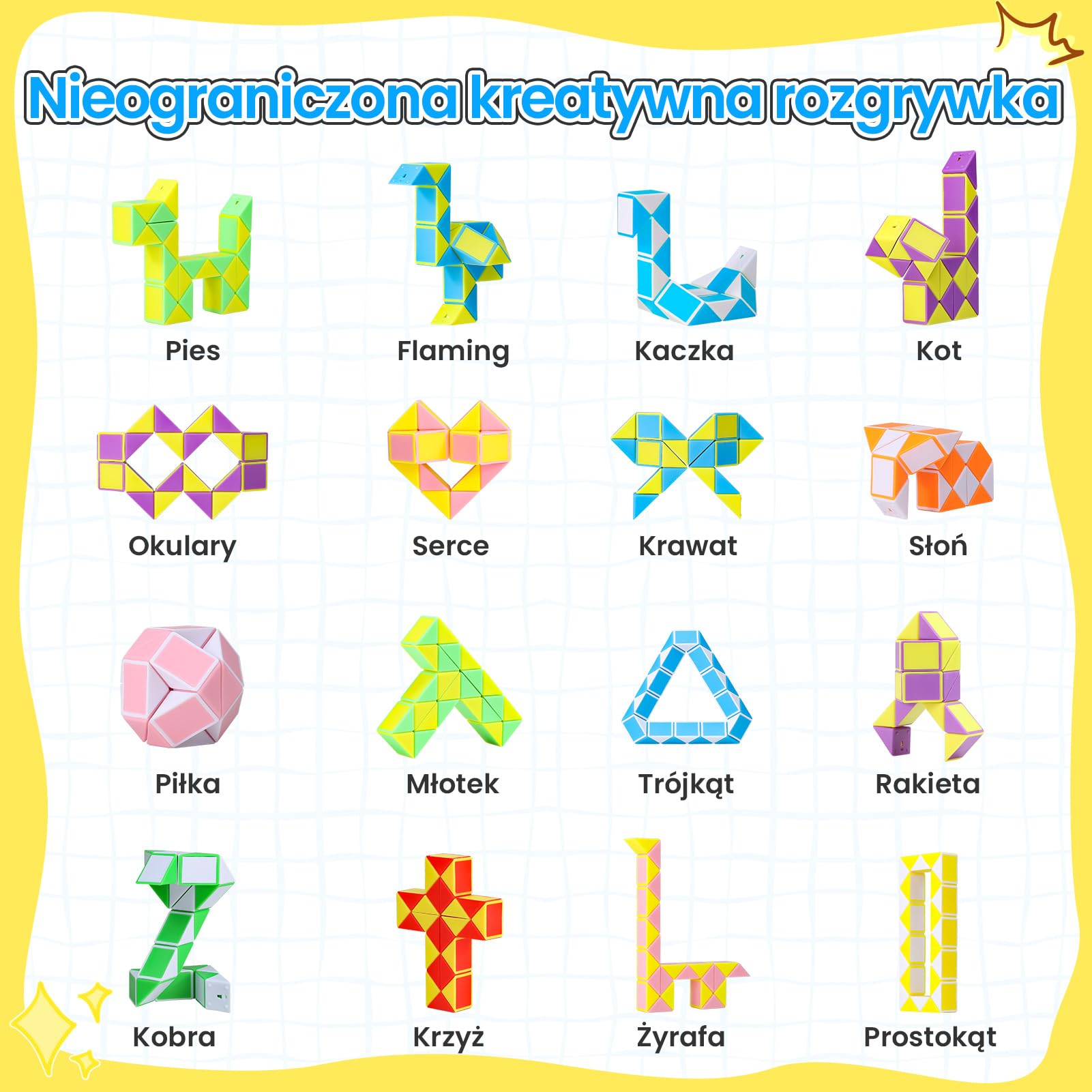 Magiczna kostka węża, zestaw 10 sztuk, 24 bloki, kostki prędkości węża, wypełniacz torebek imprezowych, zabawka do obracania puzzli, prezenty na imprezę dla dzieci (kolor losowy)