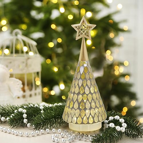 Miniatura 10 de Juego de 2 lámparas decorativas de mesa, lámpara de árbol de cristal rojo, funciona con pilas, luz nocturna inalámbrica para área sin enchufe,