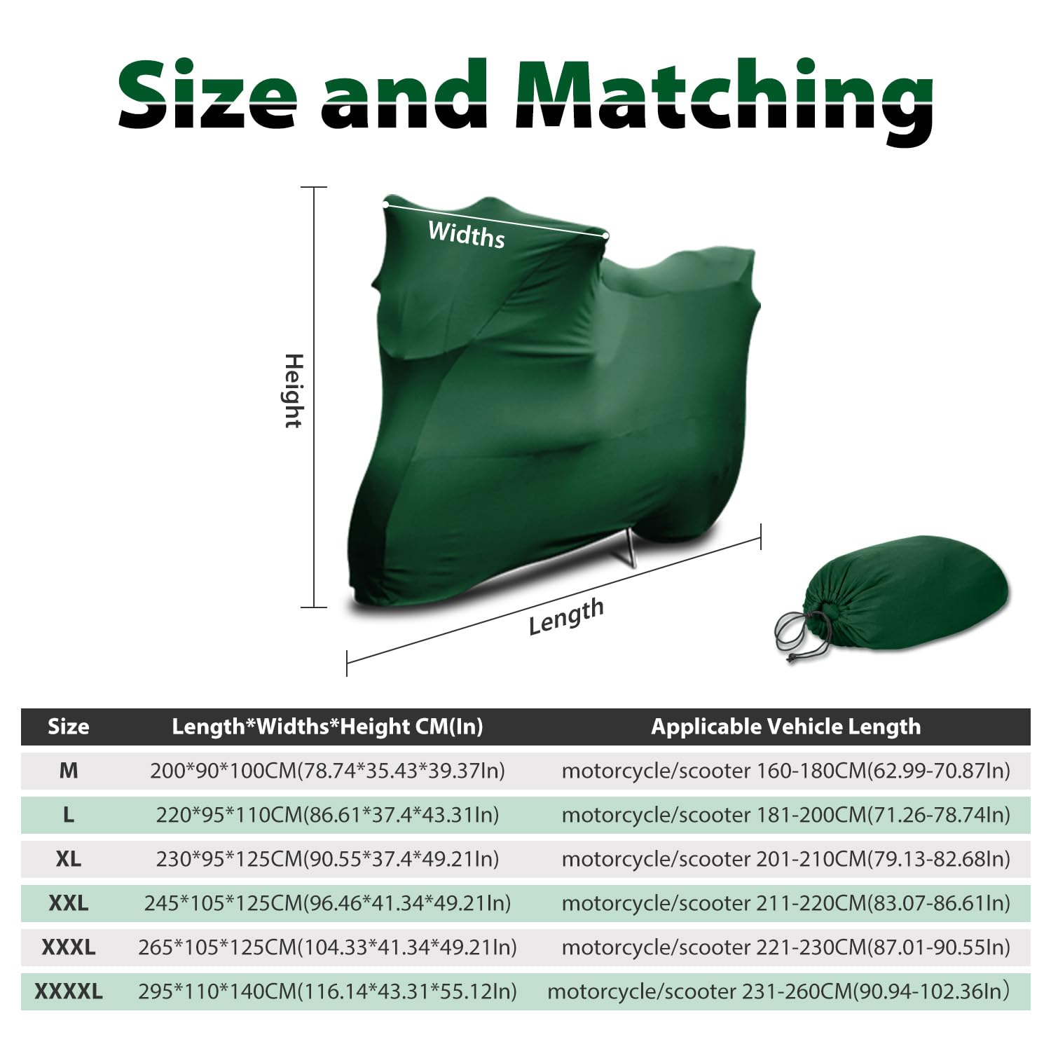 WinPower Funda Moto Interior 265 x 105 x 125 CM Cubre Moto Scooter Bicicleta Transpirable Elástico Antipolvo Antiarañazos Cubierta Protectora con Bolsa de Almacenaje para Garage Salón, 1 Pieza