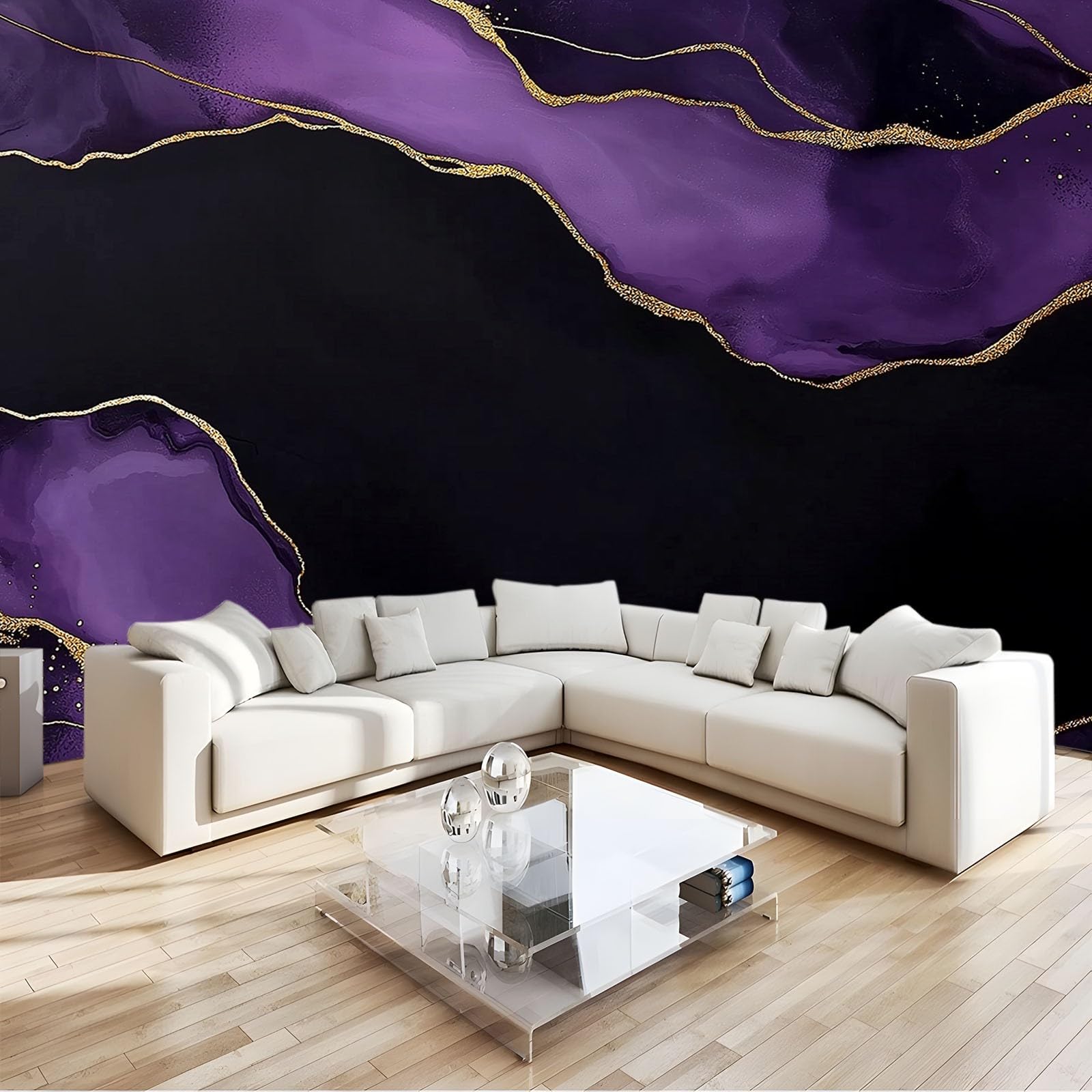 Papier peint 3D marbre violet peinture murale intérieure luxe salon