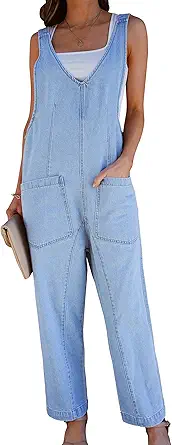 luvamia Jean Overalls for Women Sleeveless Denim Jumpsuit Casual Baggy Overall Jumpsuits Loose Fit Jumpers with Pockets