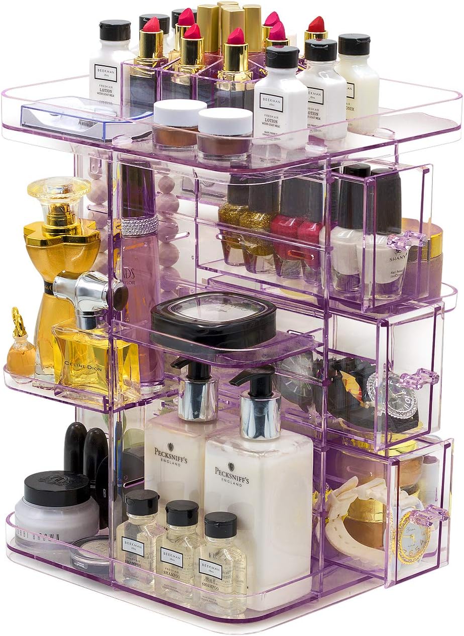 Sorbus Rotating Makeup Organizer, 360° Rotating Adjustable Carousel Storage for Cosmetics (Purple)