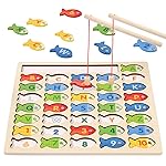Diaodey Wooden Magnetic Fishing Game for Toddlers, Montessori Fine Motor Skills Toy with Letters and Numbers, Preschool Learning ABC and Puzzle Educational Toys Gift for 3 4 5+ Year Old Kids(2 Poles)