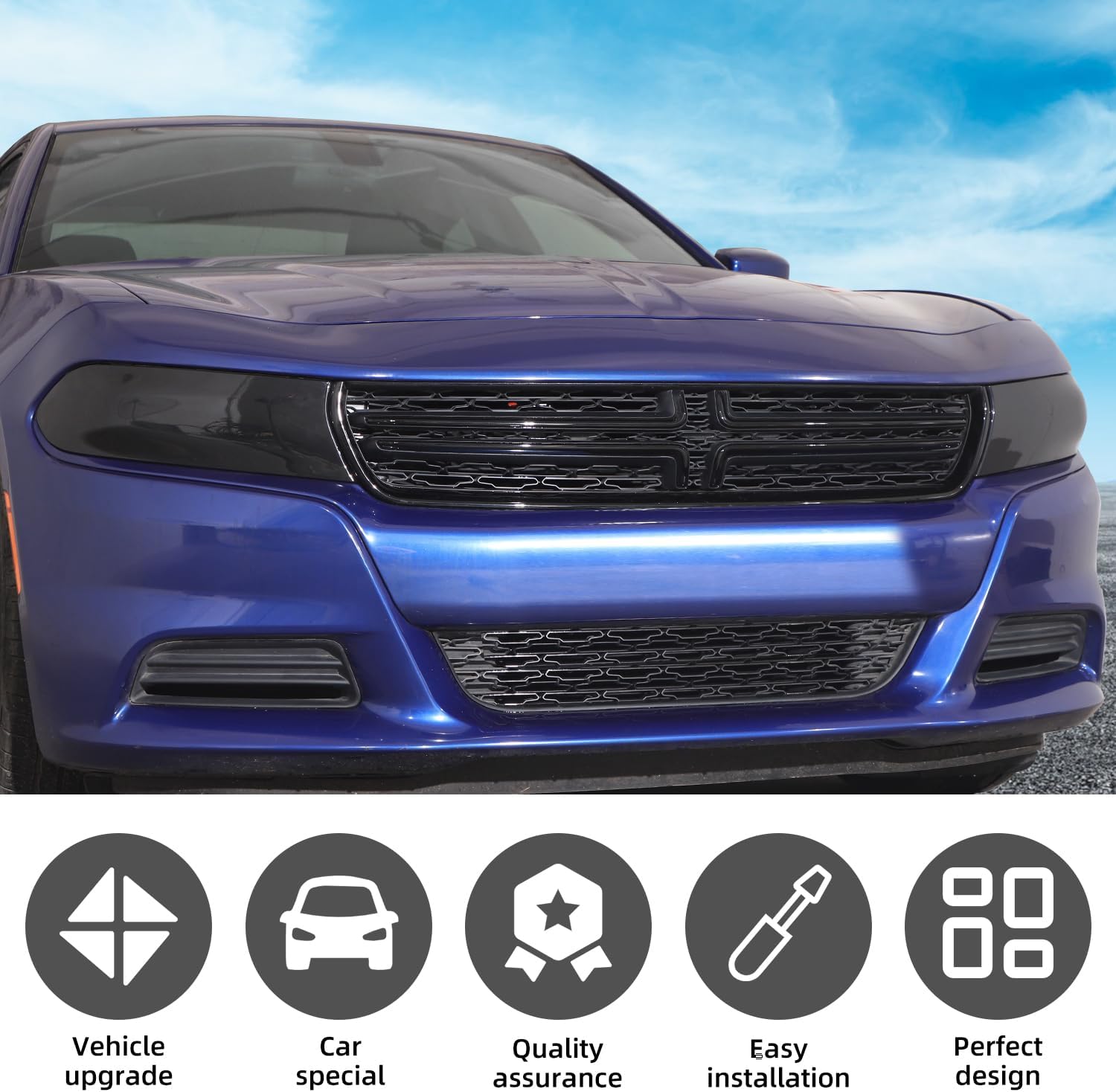 Tail Light & Front Headlight Turn Light Cover Trim Kit 6Pcs Compatible with 2015-2026 Dodge Charger (Smoke Black)