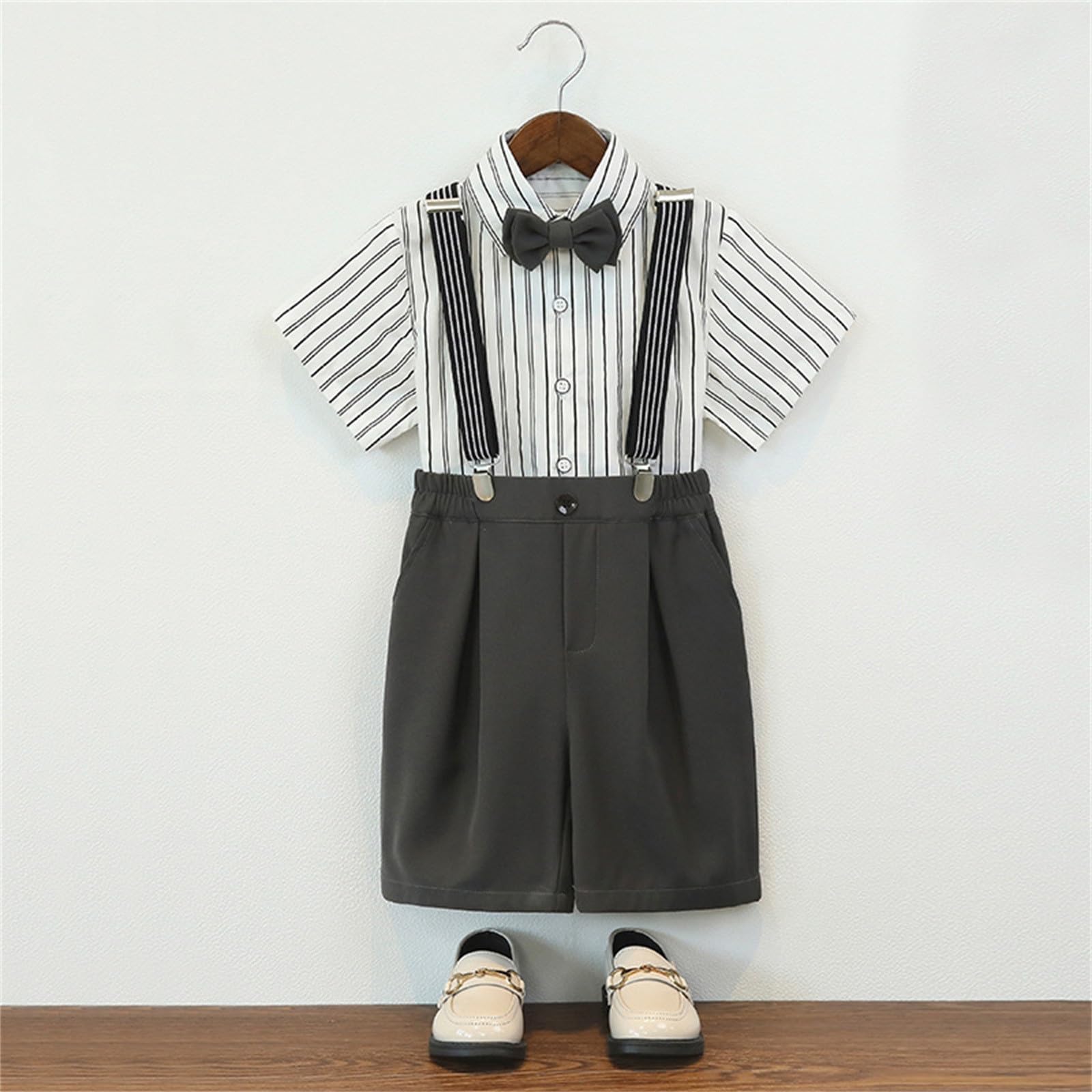 Ensemble Garçon, Chemise à manches courtes pour garçon avec bretelles, tenue d'été habillée pour tout-petit, spectacle, spectacle, tenue scolaire