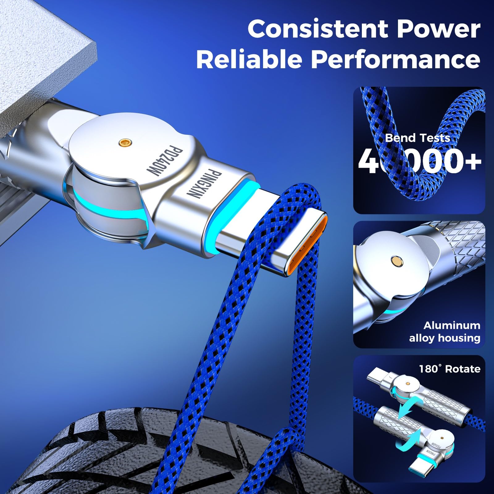 Cable USB C a USB C de 6.5 pies, 240 W, 2 unidades, trenzado giratorio de 180°, cable de carga tipo C, carga rápida para iPhone 15/16/16Pro/16Plus/16ProMax, MacBook Air, iPad Pro, Pixel, Samsung