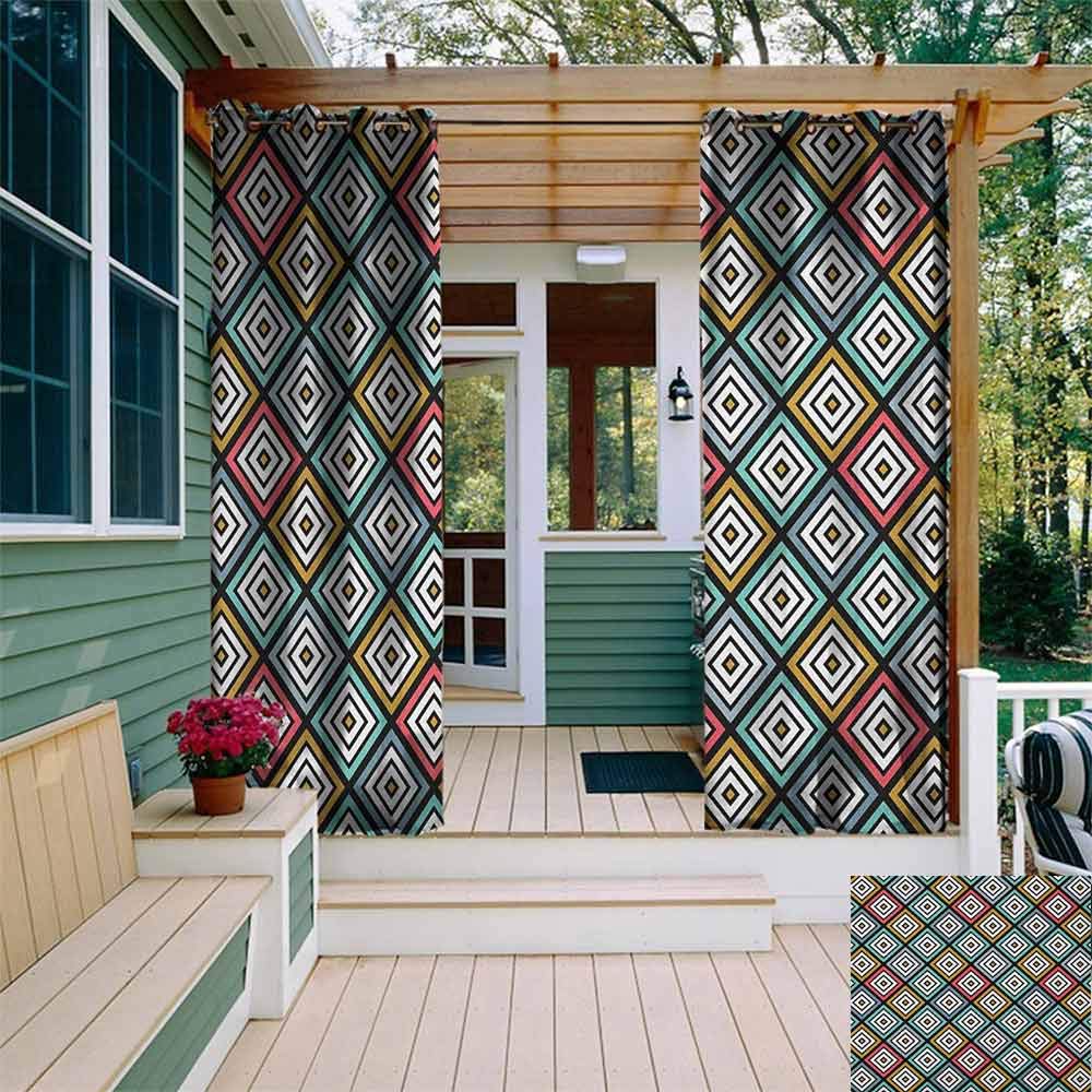 BrujHojqwde Outdoor Grommet Top Curtain Panel Abstract Retro Rhombuses Pattern with Different Tones Classic Fashion Geometric Design Room Darkening, Noise Reducing W72 x L96 Multicolor