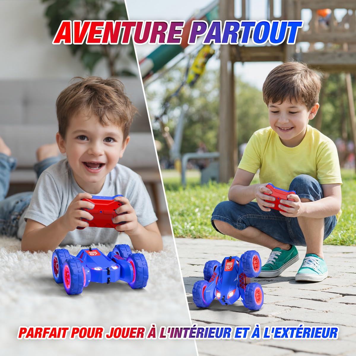 Voiture Télécommandée USB Chargement Direct avec LED,2.4Ghz 360° Rotation Monster Truck Tout Terrain,RC Voiture Radiocommandée Cadeau Jouet Enfants 3-12 Ans Garçon Fille