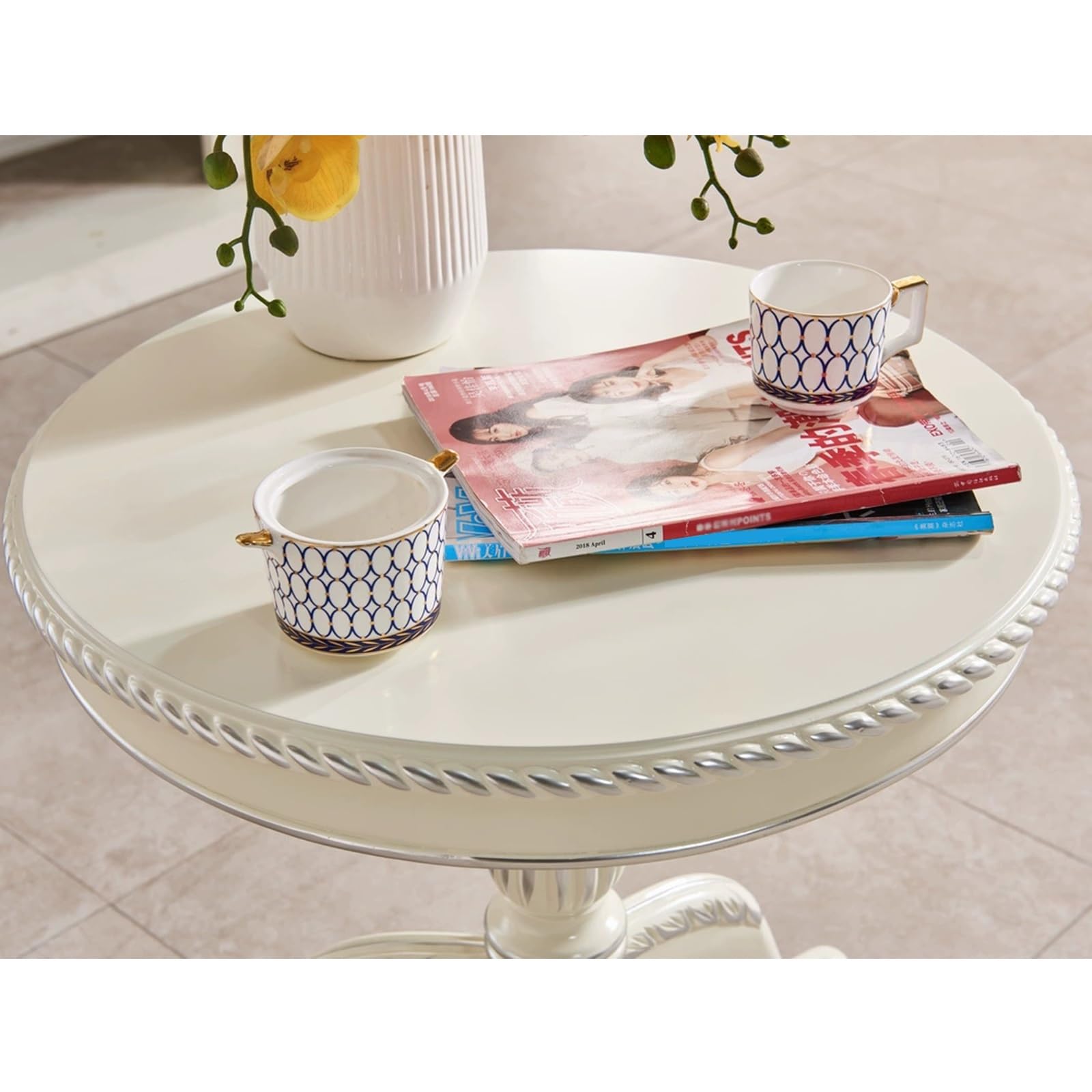 Tavolino rotondo in stile palazzo, tavolino in legno retrò per salotto, sala da pranzo, soggiorno, camera da letto, ufficio, studio, ingresso, cucina, sala lettura, salone, mobili decorativi