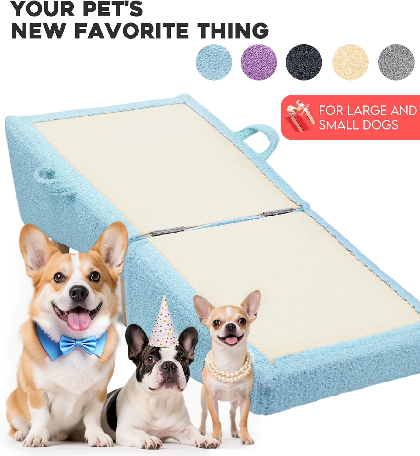 Dog Ramp for Small Dogs and Cats – 2-in-1 Dog Ramp for Couch and Low Bed, 16.5'' Foldable Wooden Pet Ramp, Sturdy Multi-Use Split Ottoman Design, Light Blue
