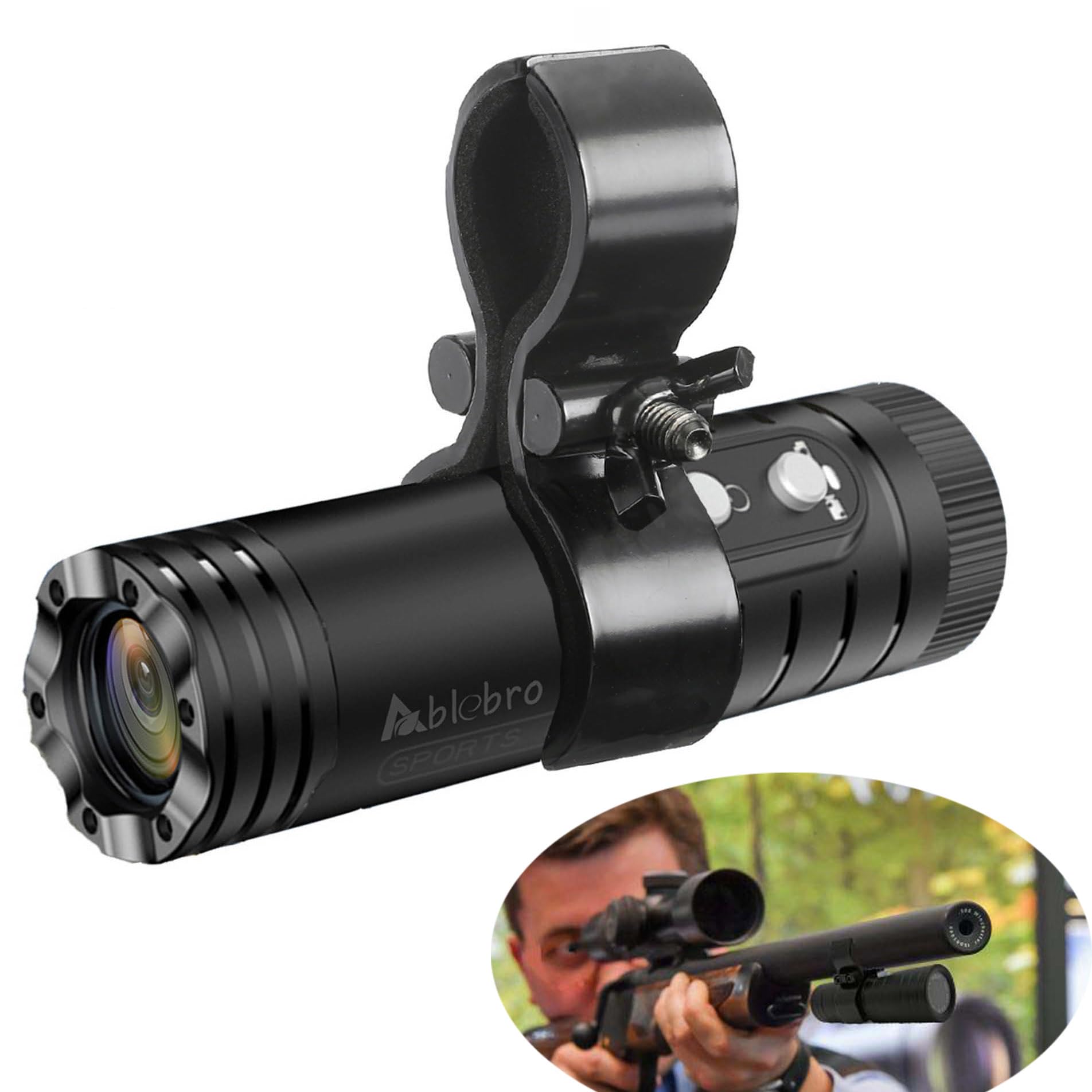 ABLEBRO Shotgun Camera with Bow Stabilizer Mount Hunting Action Camera for Clay Shooting Helmet Cam Sports DV for Motorcycle Extreme Mountain Bike