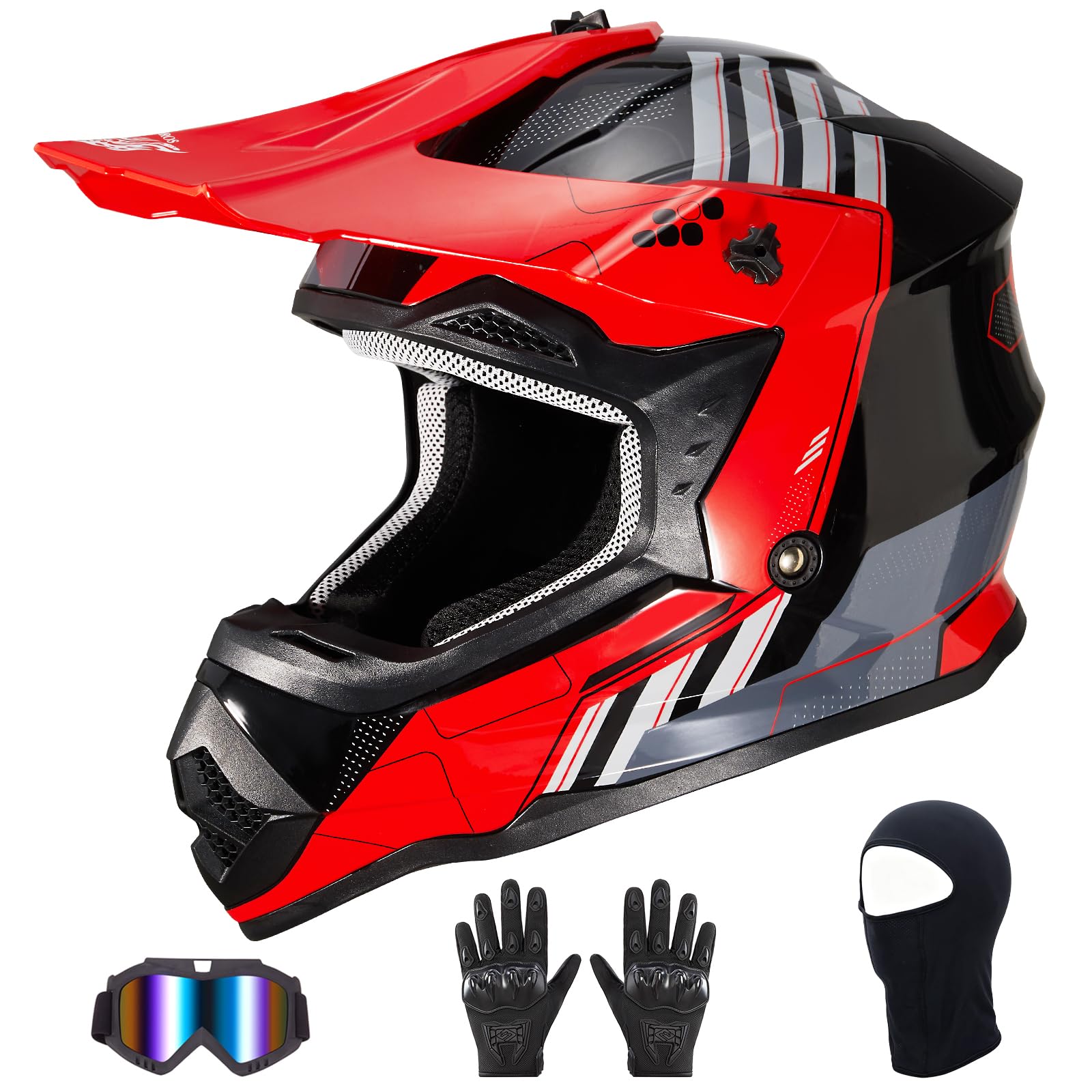 VCOROS Casco Motocross Bambino Set VS-905 Omologato ECE 22.06 per Dirt Bike