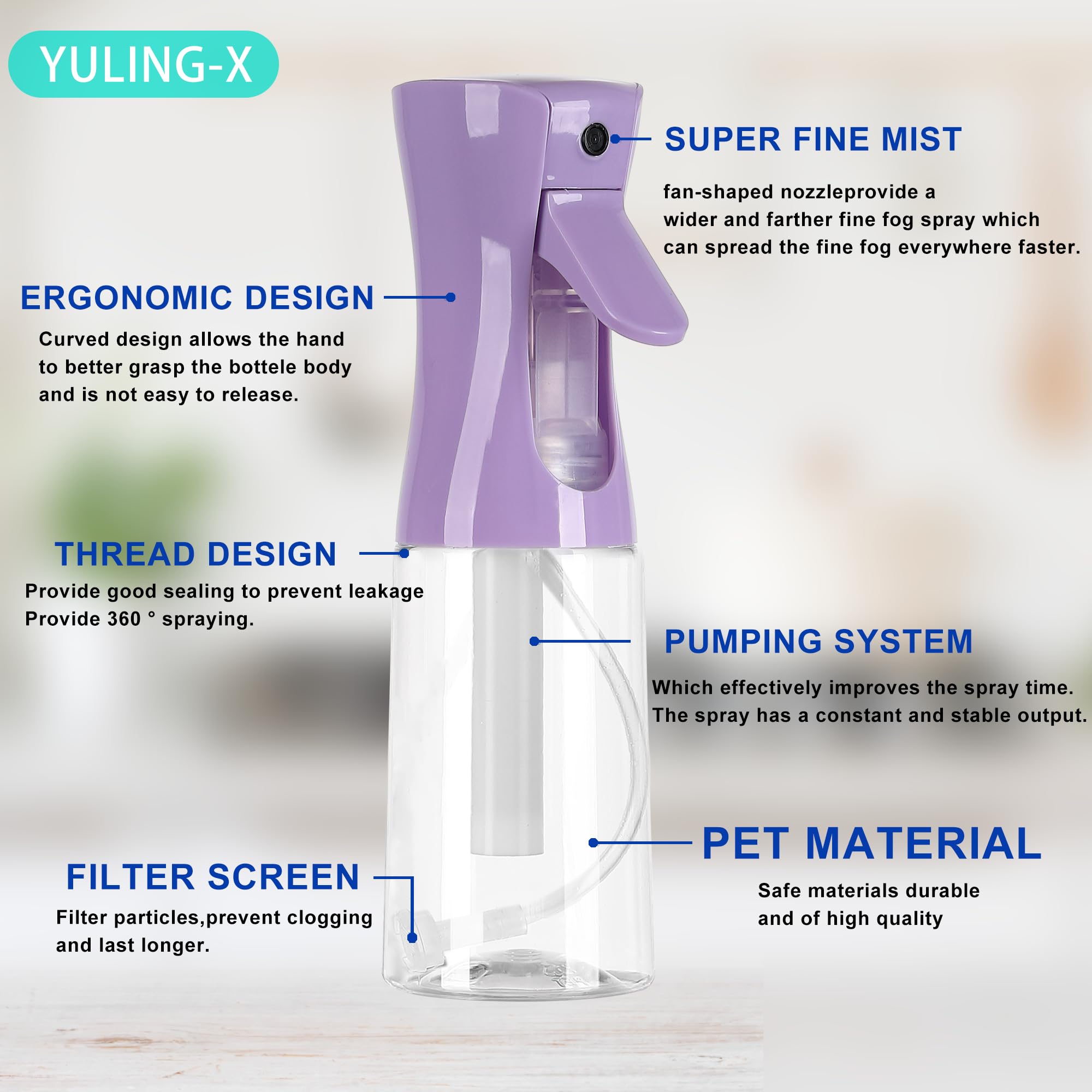 YULING-X Sprühflaschen 2er-Set – 200 Ml, Feiner Nebel, Für Haar, Pflanzen, Gesicht, Kontinuierliches Spray, Wiederverwendbar