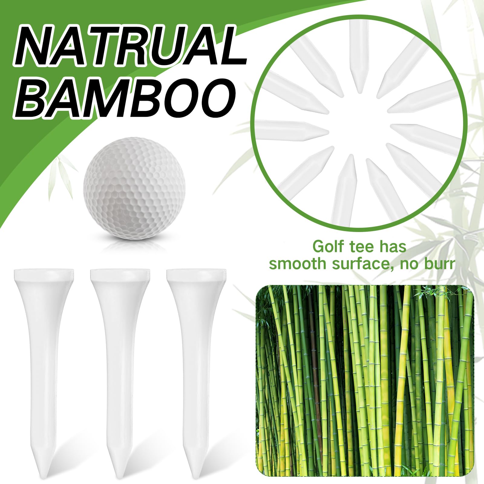 Mudder Bambus-Golf-Tees, 2000 Stück, professionelle Golf-Tees reduzieren Reibung, seitlicher Spin für Schläger, Herren, Damen, Kinder, Zubehör