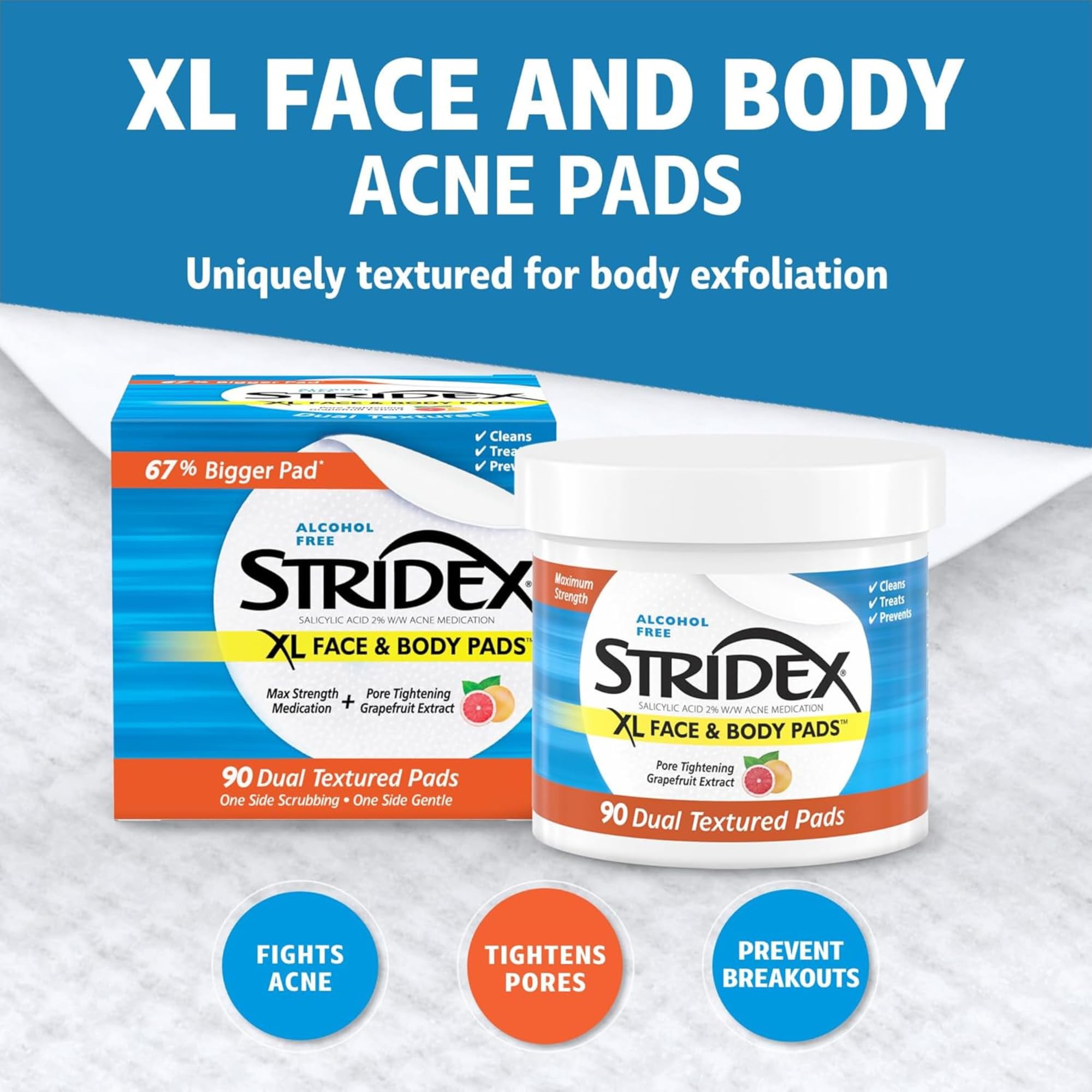 Stridex Almohadillas corporales XL para la cara, 90 unidades