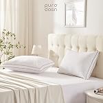 Puredown® Goose Feather Down Pillows for Sleeping, Gusseted Bed Hotel Pillows Queen Size Set of 2 with 100% Cotton Fabric
