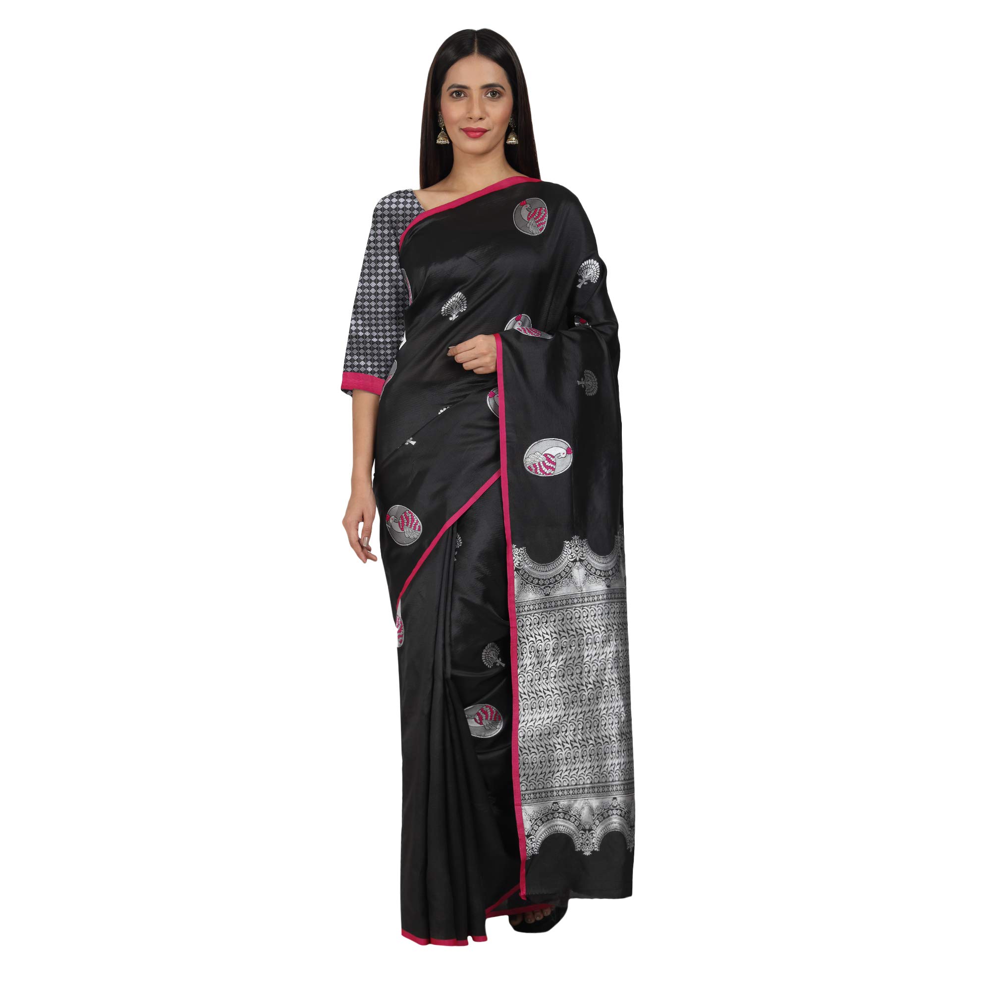 Shiv TextilesArt Silk Saree (ST_ZM_06_BLACK_Black_5.5 meters)