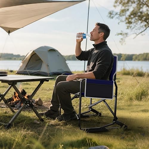 Miniatura 2 de Silla mecedora para camping, silla plegable para césped con portavasos plegable, estilo libre, estilo libre, color azul marino