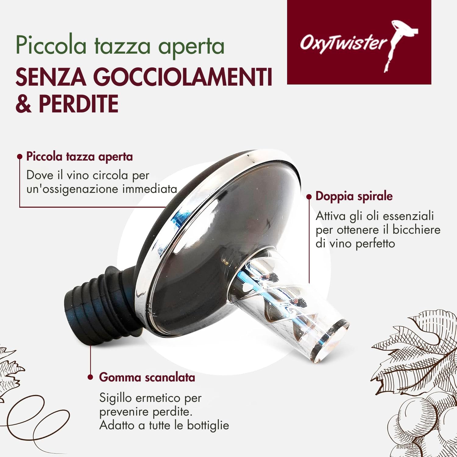Decanter Per Vino 2-in-1 Con Aeratore E Sistema Antigoccia - Accessorio Per Amanti Del Vino - Foto 6