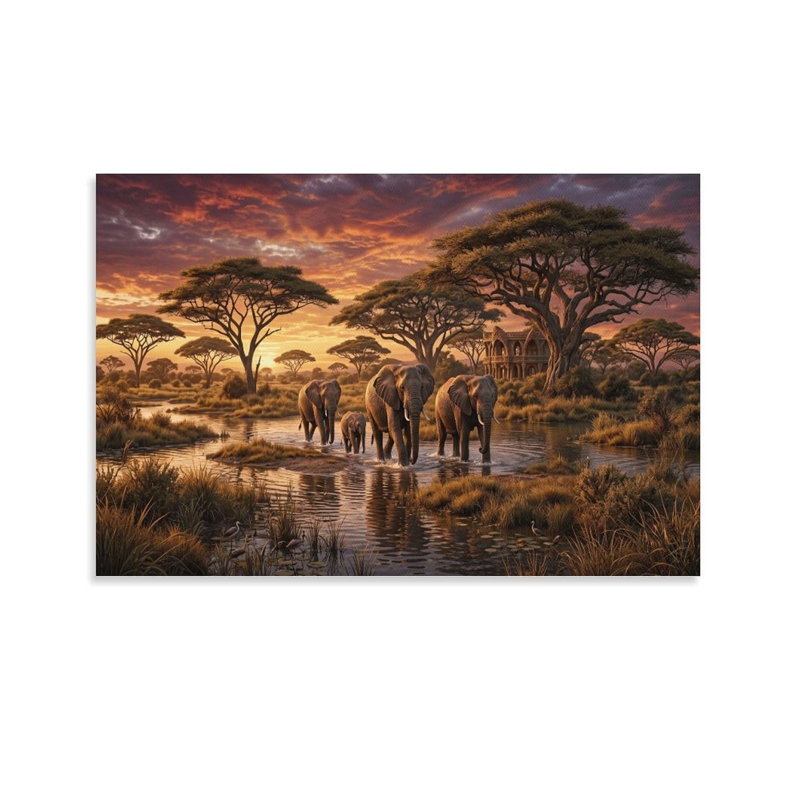 XPASHIQWC Elephant Wall Decor Poster African Savanna Sunset Canvas Prints Picture Modern Canvas Wall Art Picture Wall Hanging for Home Decorations 20x30inch(50x75cm)