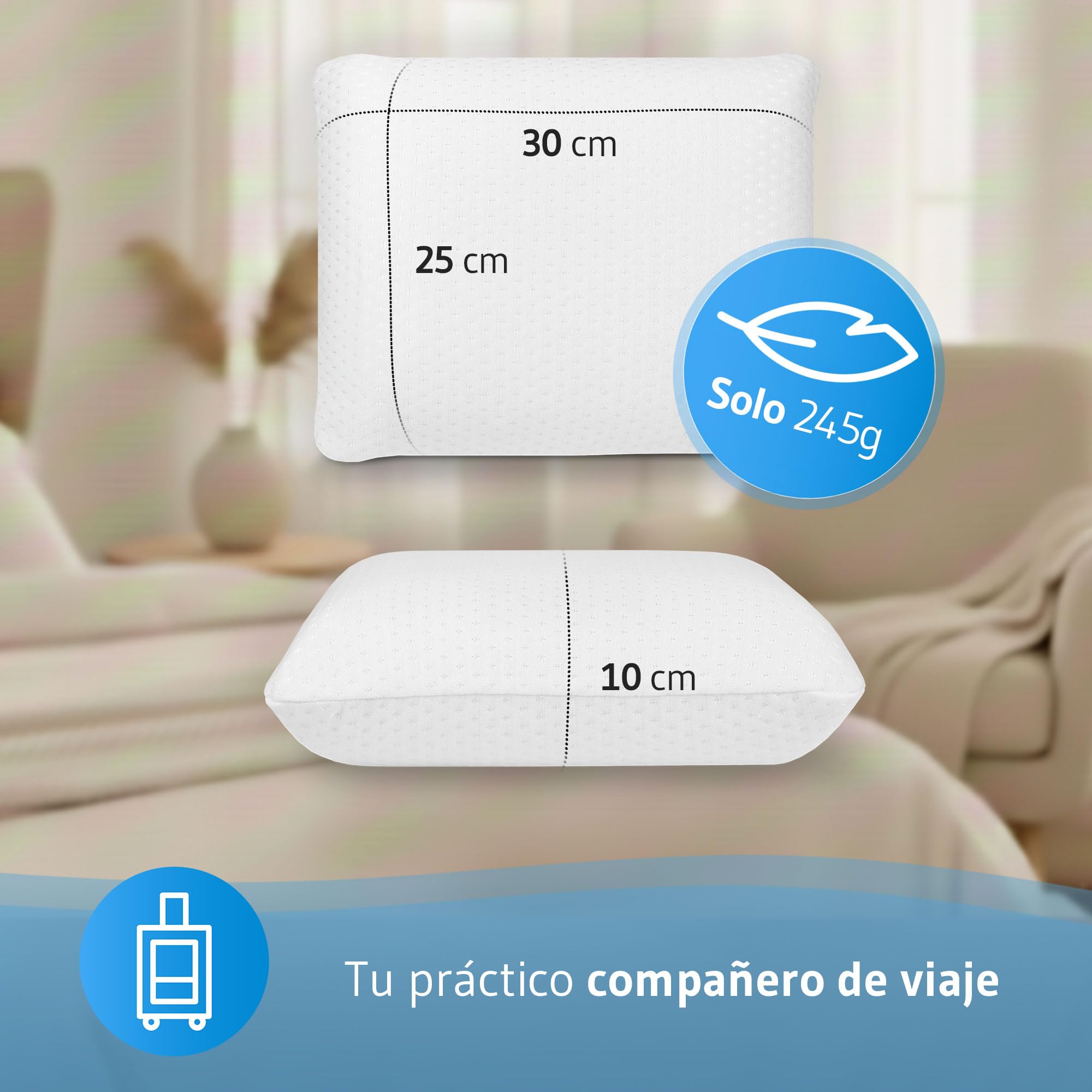 Mini almohada de viaje firme LEGAR de 25 x 30 cm, almohada cervical compacta de espuma viscoelástica, ligera y fácil de transportar con bolsa de viaje, cojín pequeño para avión y camping