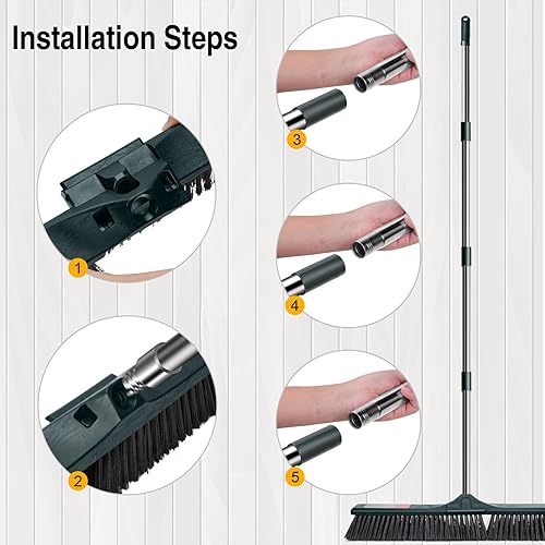Miniatura 7 de MASTERTOP Escoba de empuje de 24 pulgadas para exteriores, escobas multisuperficie para exteriores, cepillo de limpieza de piso resistente con
