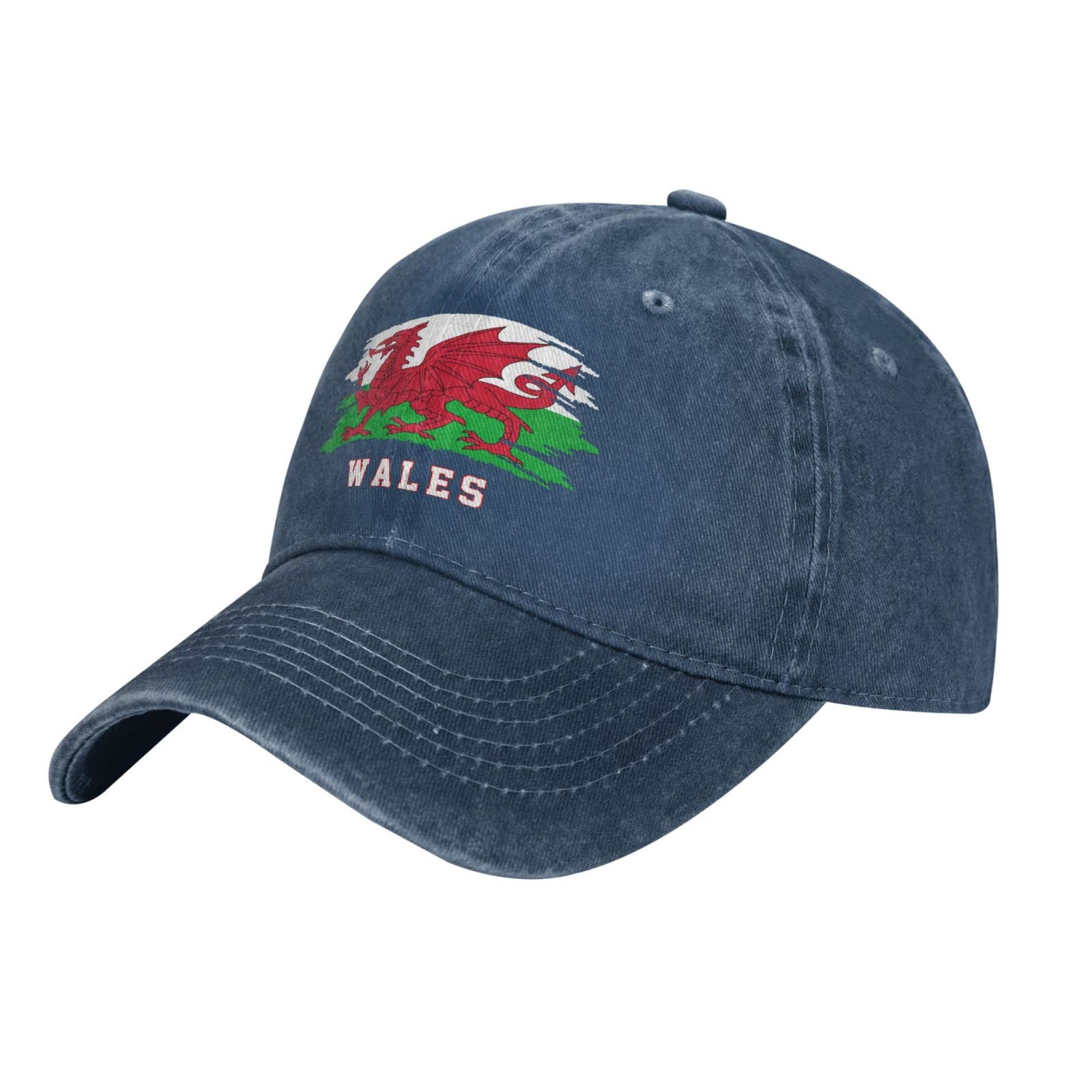 Wales Flag Welsh Washed Denim Baseball Cap Vintage Cotton Hat Unisex Dad Trucker Hats Men